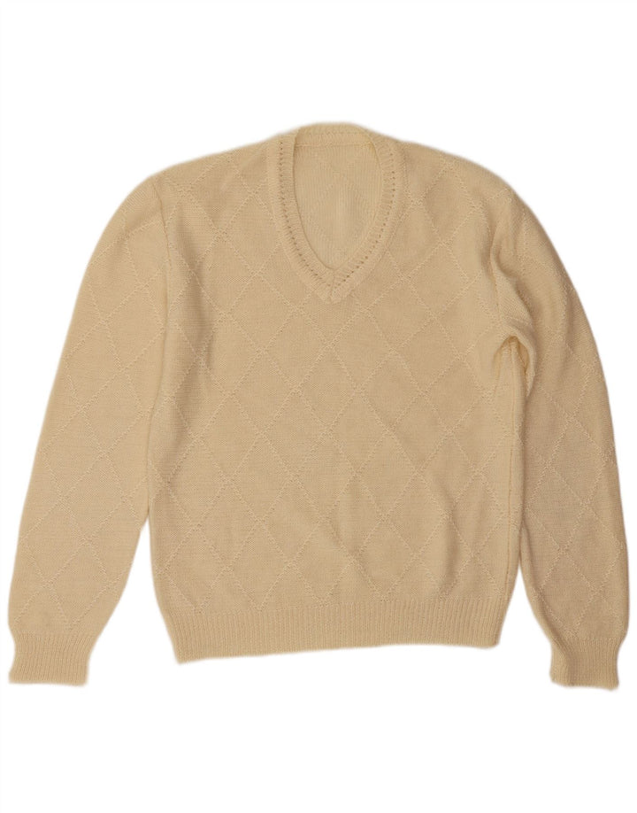 Vintage hombres V-cuello jumper suéter grande de blanco Argyle/Diamond