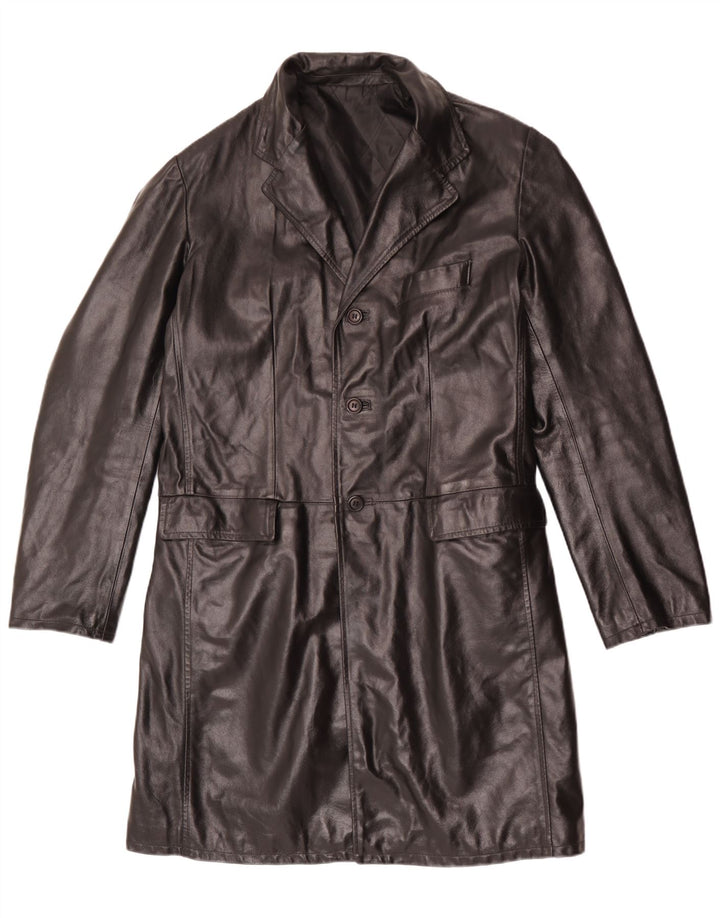 Vintage hombres cuero abrigo Reino Unido 40 cuero negro grande