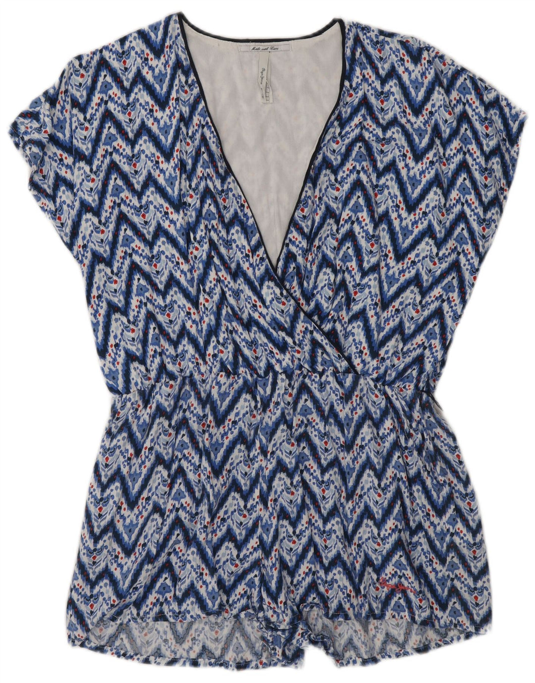 PEPE JEANS Womens Playsuit UK 16 Large Blue Chevron