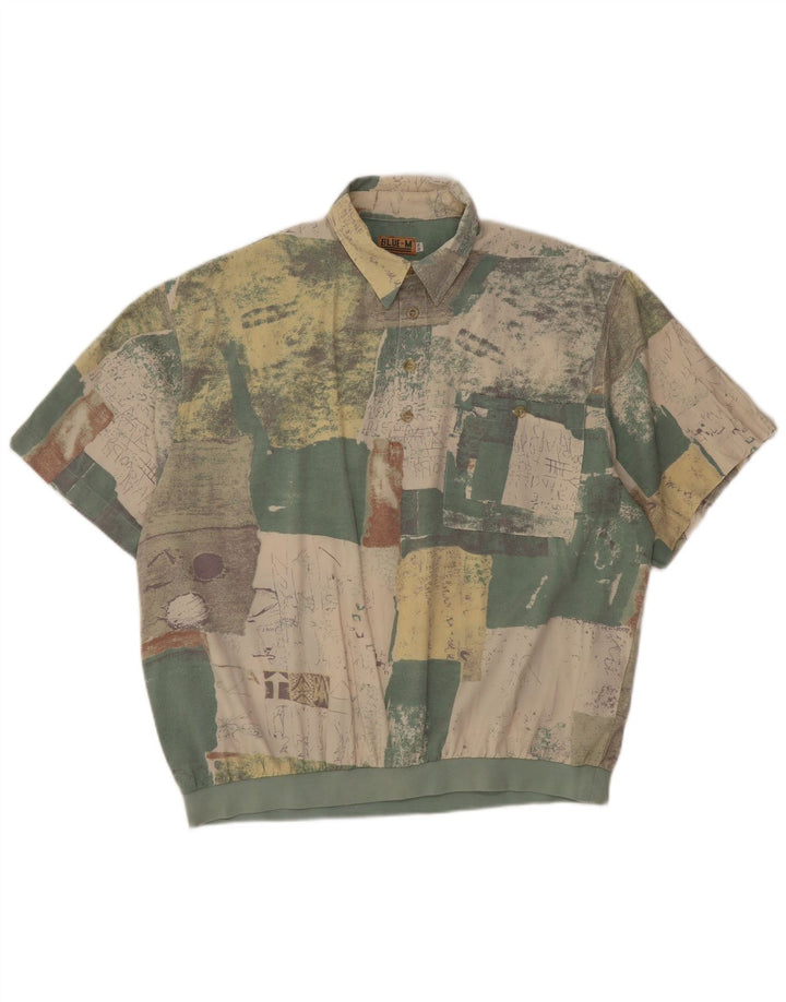 Vintage hombres patrón abstracto pullover camisa IT 52/54 viscosa verde grande
