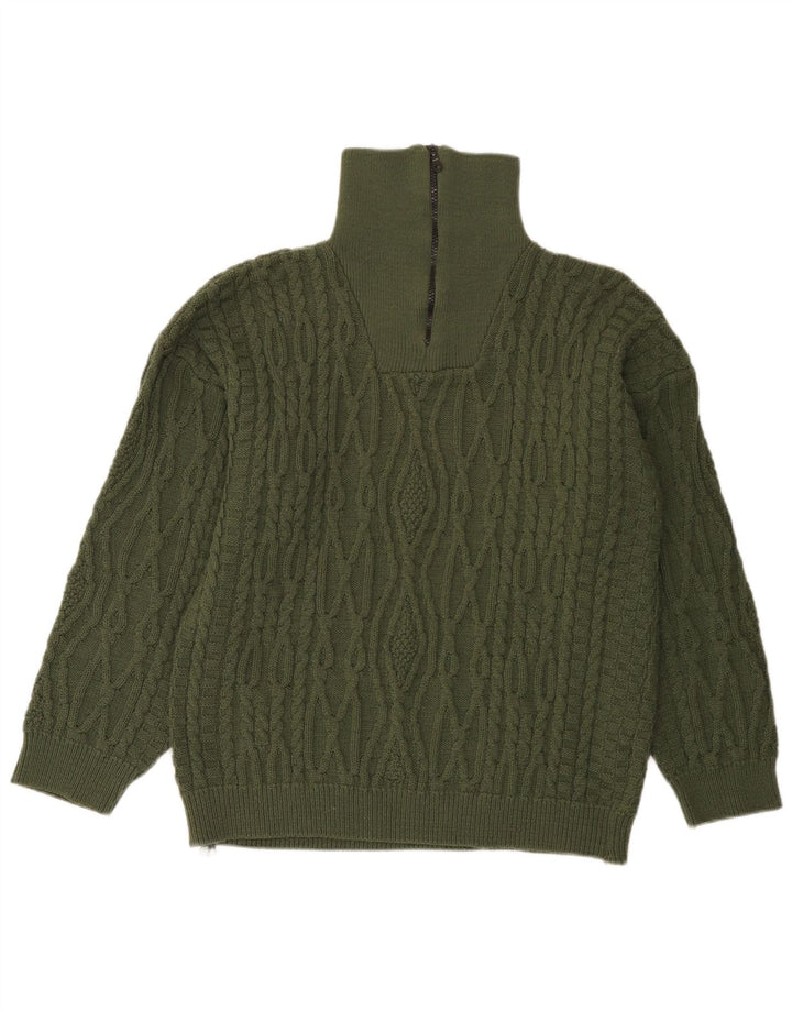 Vintage hombres zip cuello jumper suéter medio verde