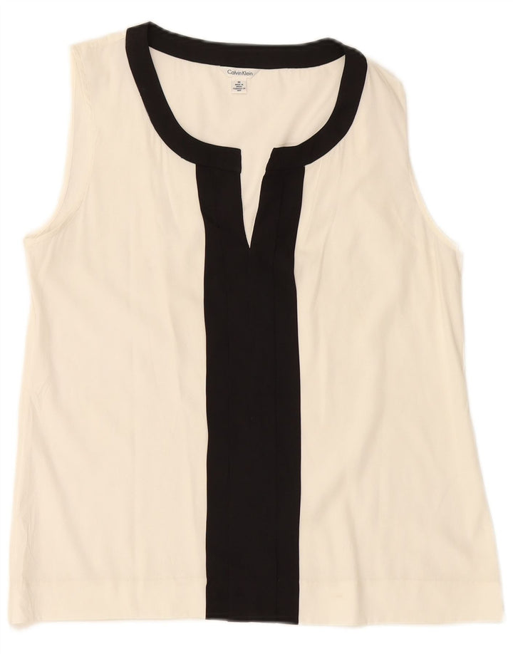 CALVIN KLEIN Blusa sin mangas para mujer UK 44 Medium White Colourblock