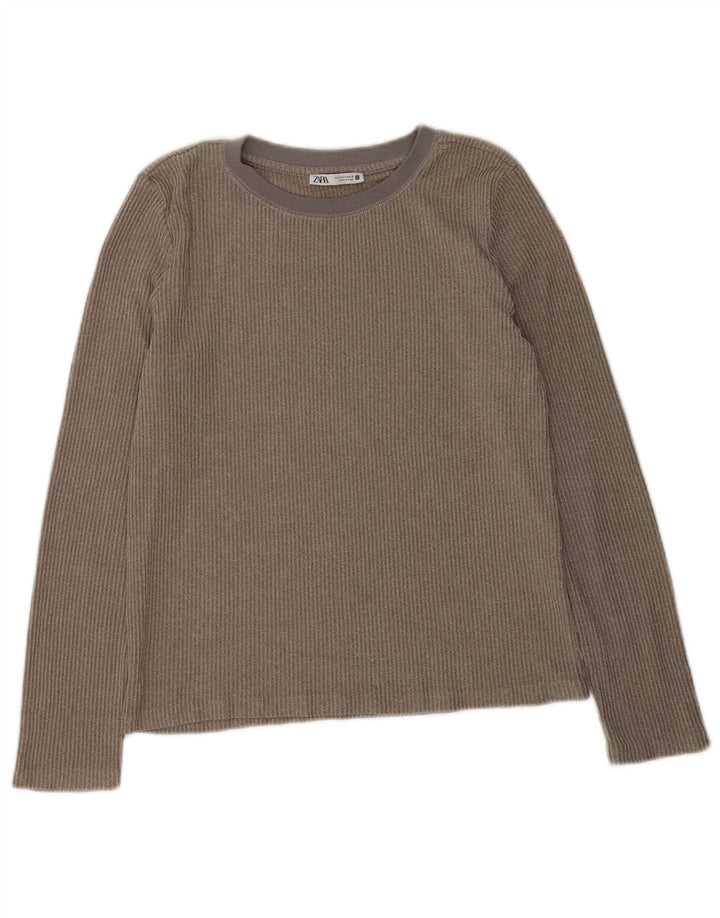 Zara Mujer Top Manga Larga UK 40 Pequeño Poliéster Gris
