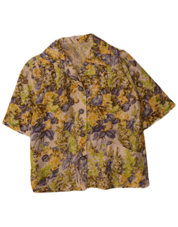 VINTAGE Mujer 4 Botones Blazer Chaqueta Reino Unido 16 Grande Multicolor Floral