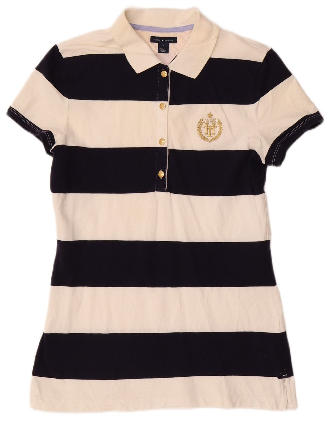 TOMMY HILFIGER Polo para mujer UK 12 Medium Off White Algodón a rayas