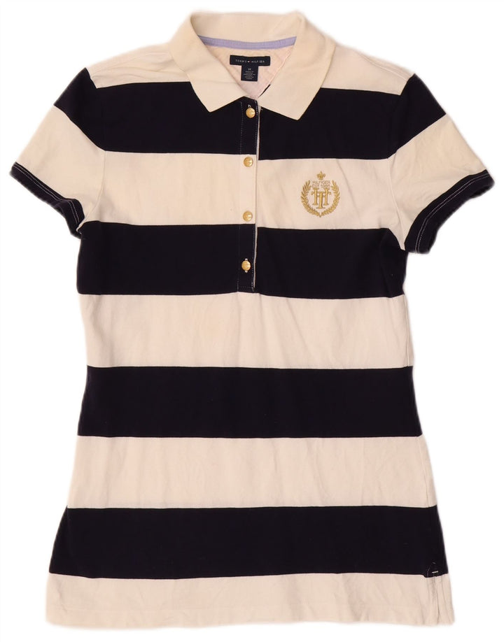 TOMMY HILFIGER Polo para mujer UK 12 Medium Off White Algodón a rayas