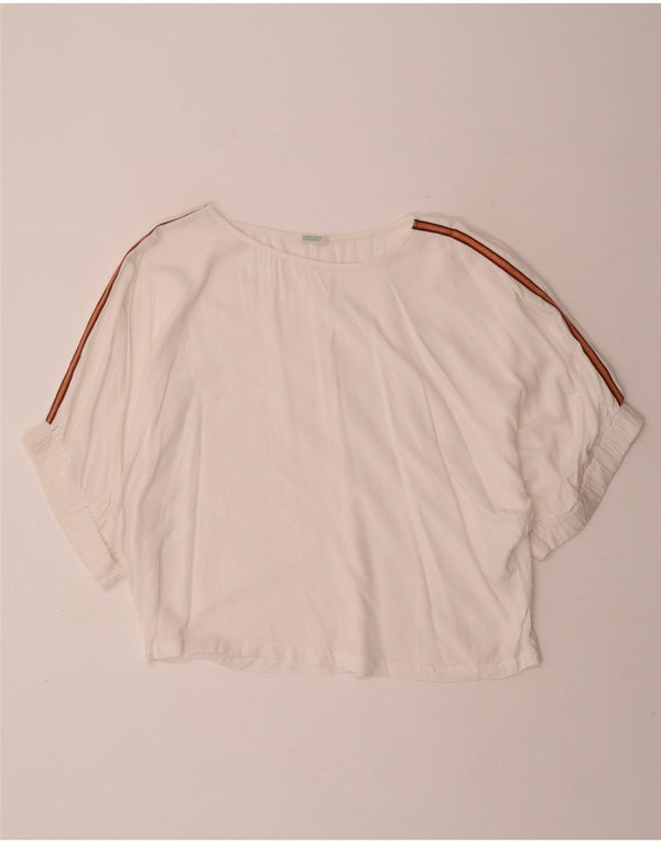 BENETTON Blusa extragrande para mujer UK 10 Small Off White Viscosa