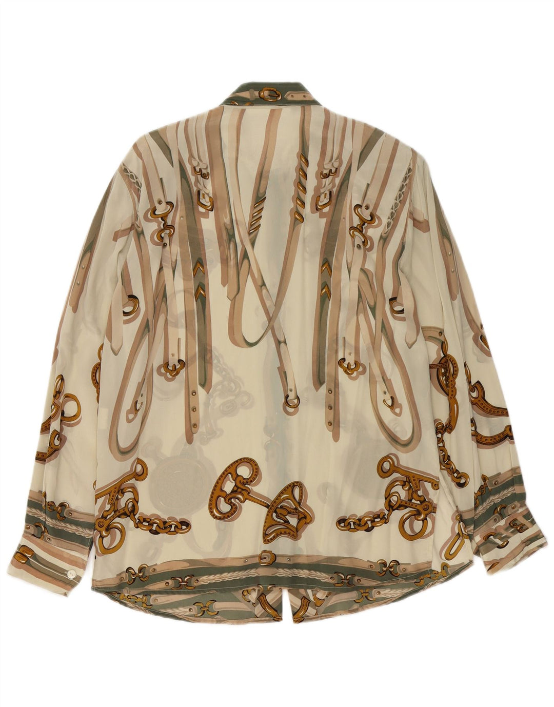 Vintage mujer patrón abstracto camisa blusa IT 46 Acetato beige grande