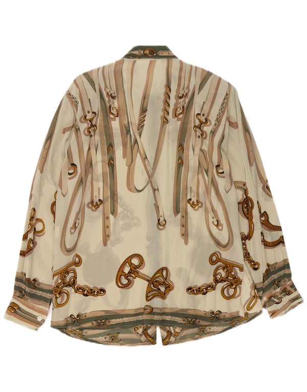 Vintage mujer patrón abstracto camisa blusa IT 46 Acetato beige grande