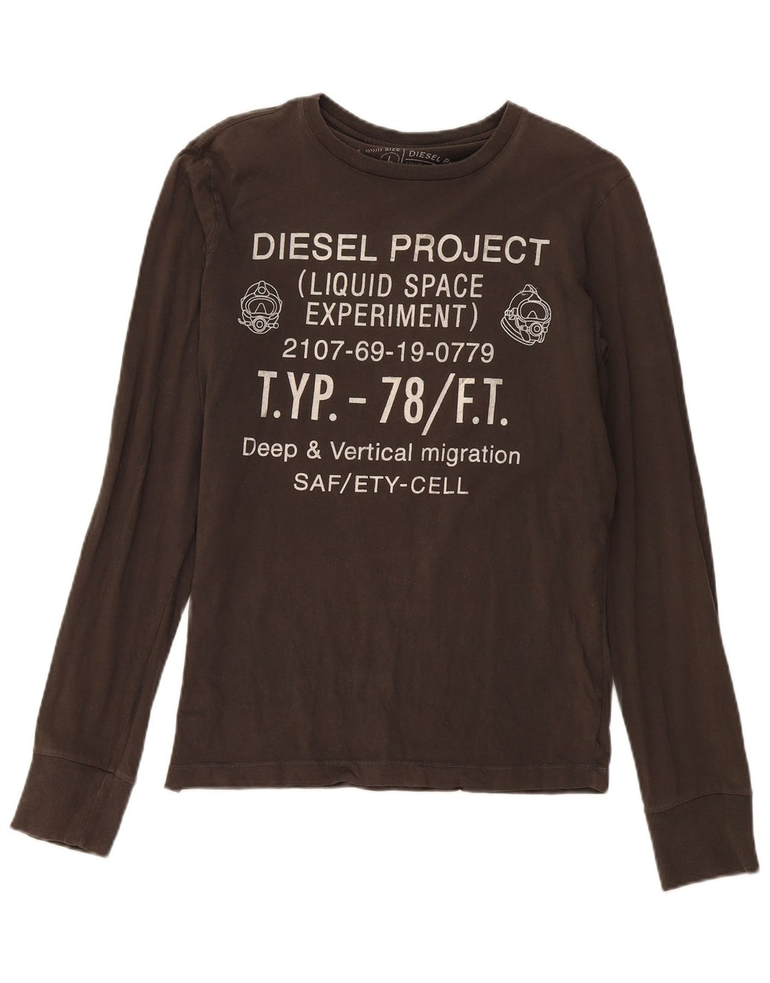 Diesel Hombre Top Gráfico De Manga Larga De Algodón Caqui Grande