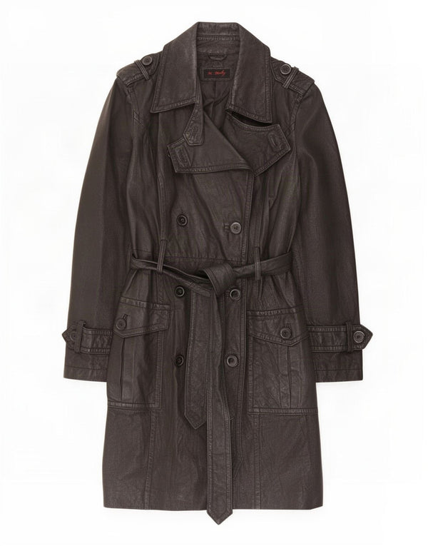 K Derby Abrigo de cuero militar para mujer con doble botonadura UK 6 XS Negro