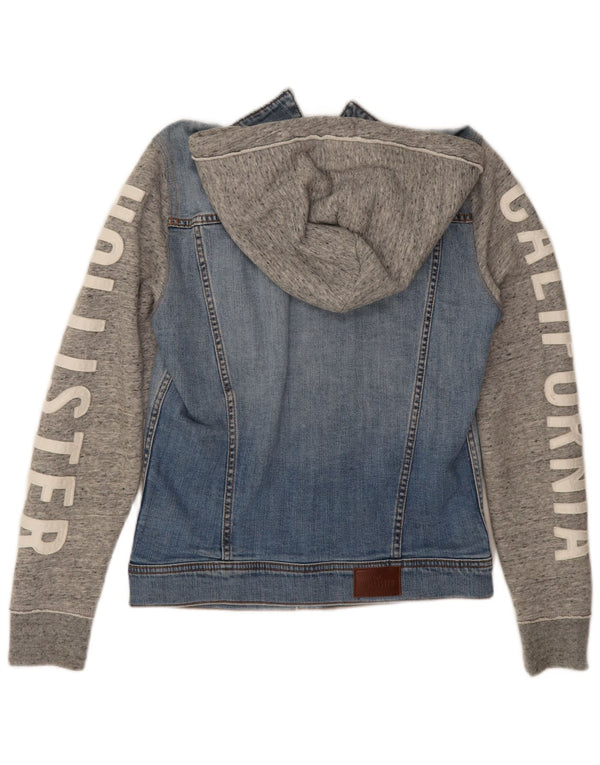 Hollister Mens Graphic Hooded Denim Jacket UK 34 XS Algodón Azul