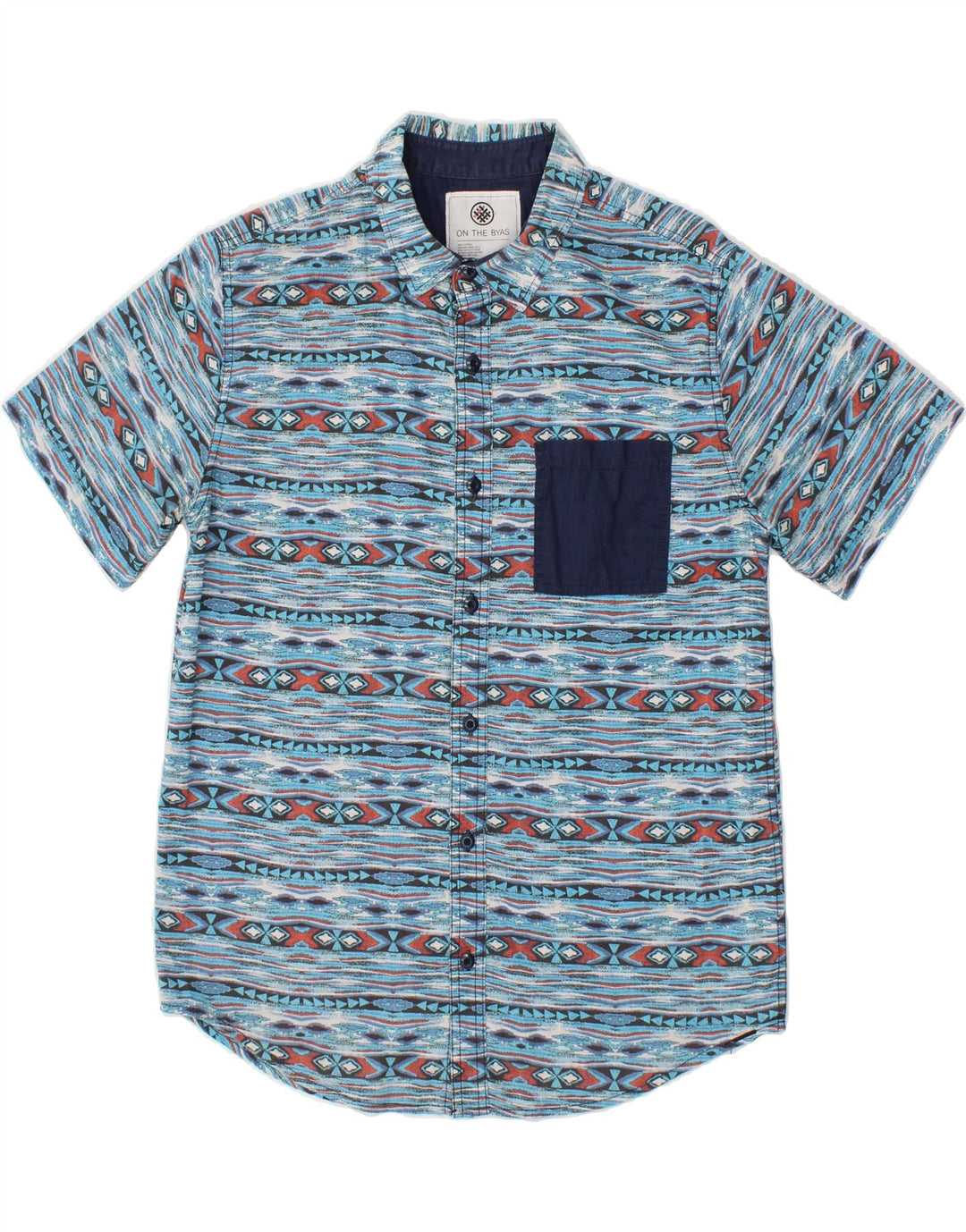 Camisa VINTAGE de manga corta para hombre de algodón a rayas azul medio