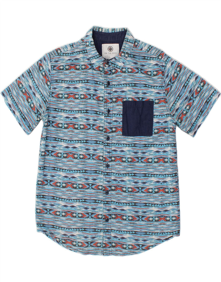 Camisa VINTAGE de manga corta para hombre de algodón a rayas azul medio