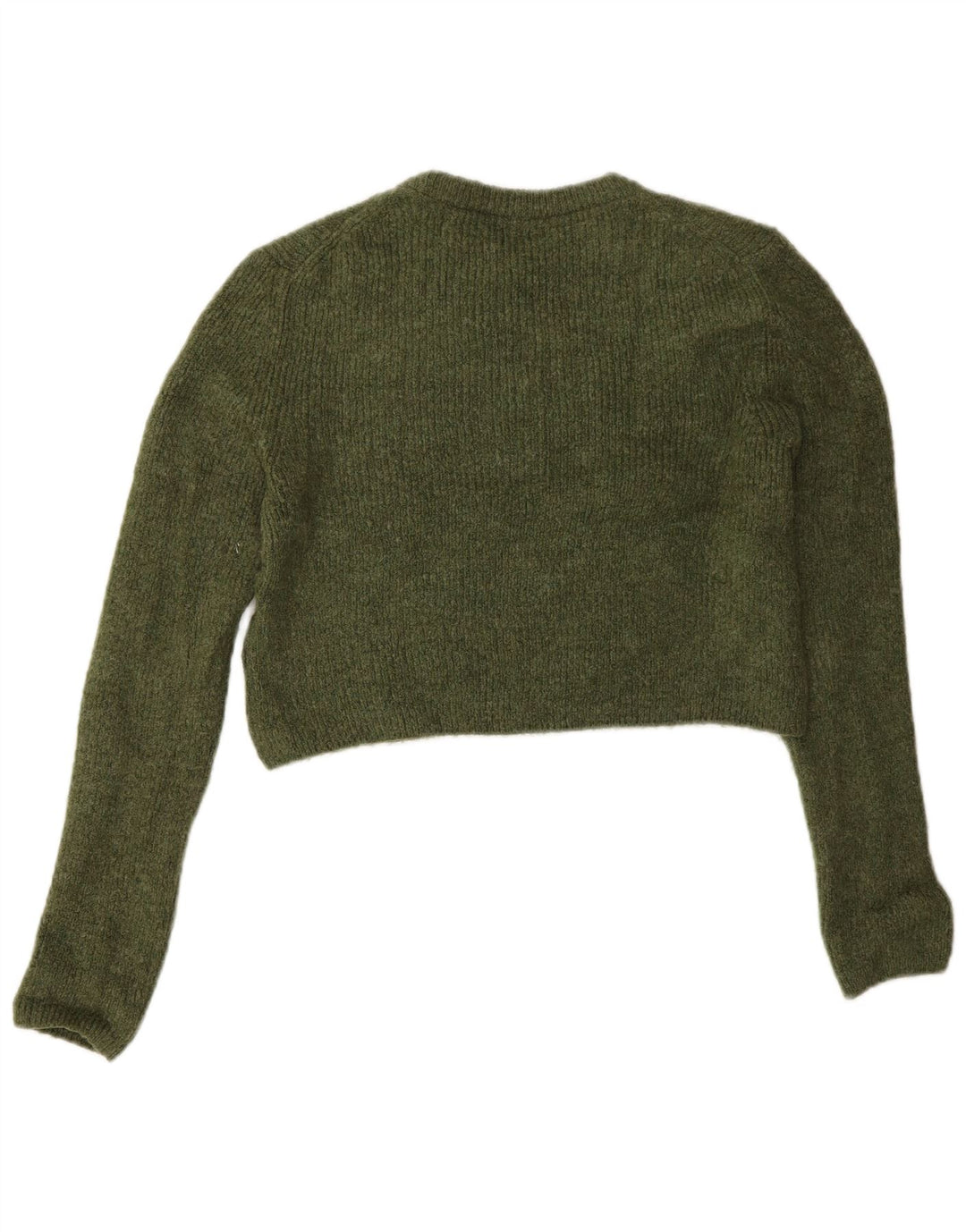 ZARA Mujer Crop Crew Neck Jumper Sweater UK 8 Small Acrílico Verde