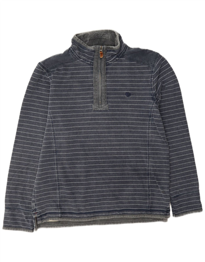 Sudadera con capucha y cuello con cremallera para hombre de Fat Face, jersey de algodón a rayas en azul marino mediano
