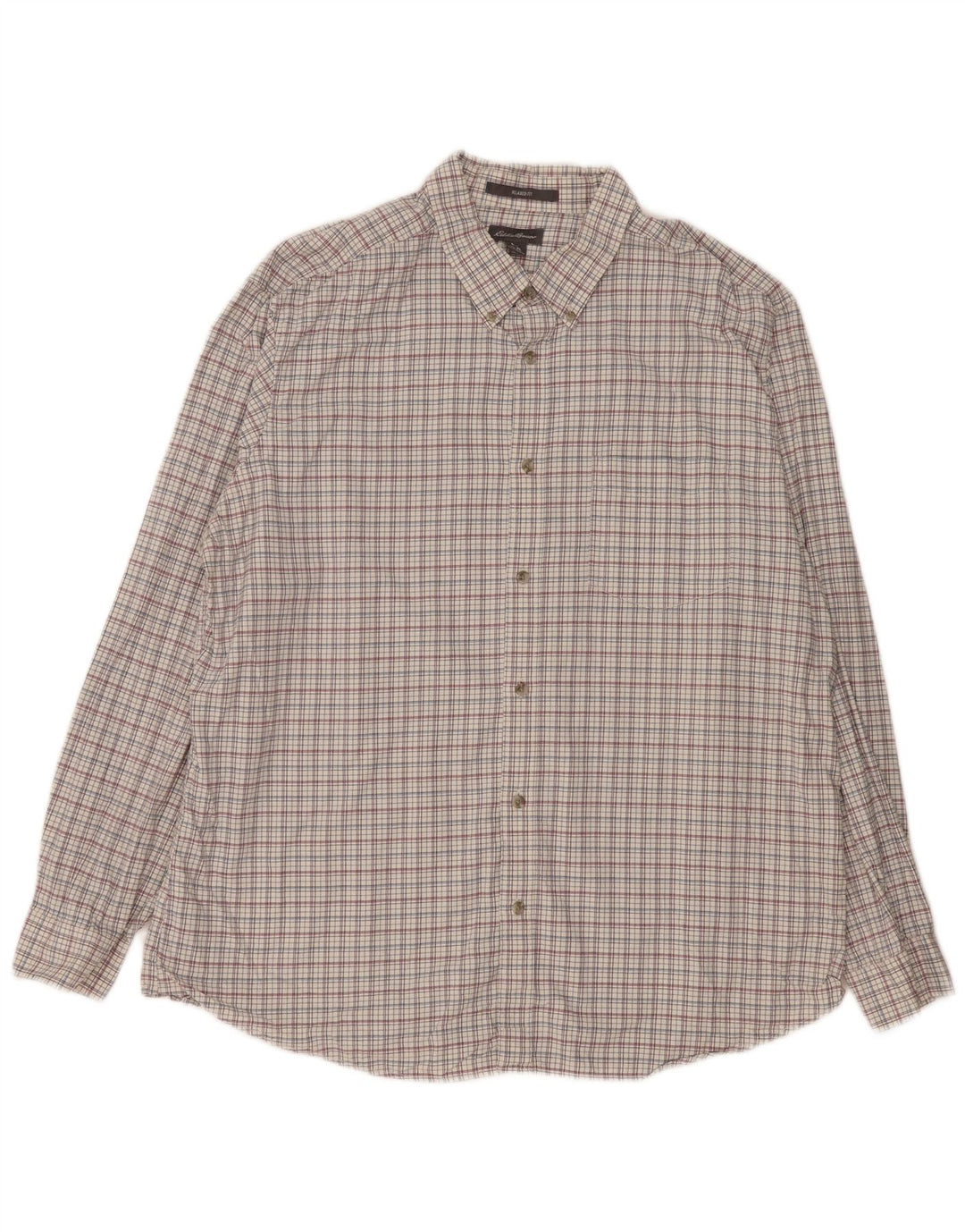 Eddie Bauer Camisa de corte relajado para hombre XL Algodón a cuadros blanco