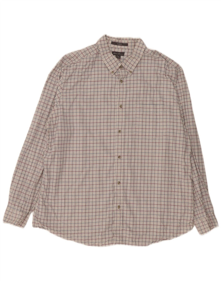 Eddie Bauer Camisa de corte relajado para hombre XL Algodón a cuadros blanco