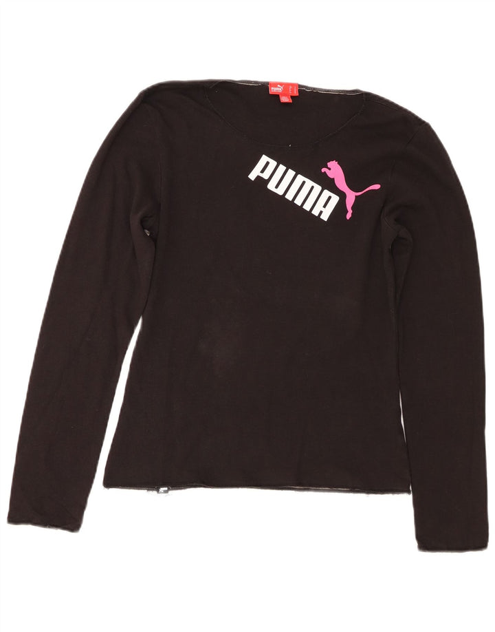 Puma Mujer Gráfico Top Manga Larga UK 10 Pequeño Negro
