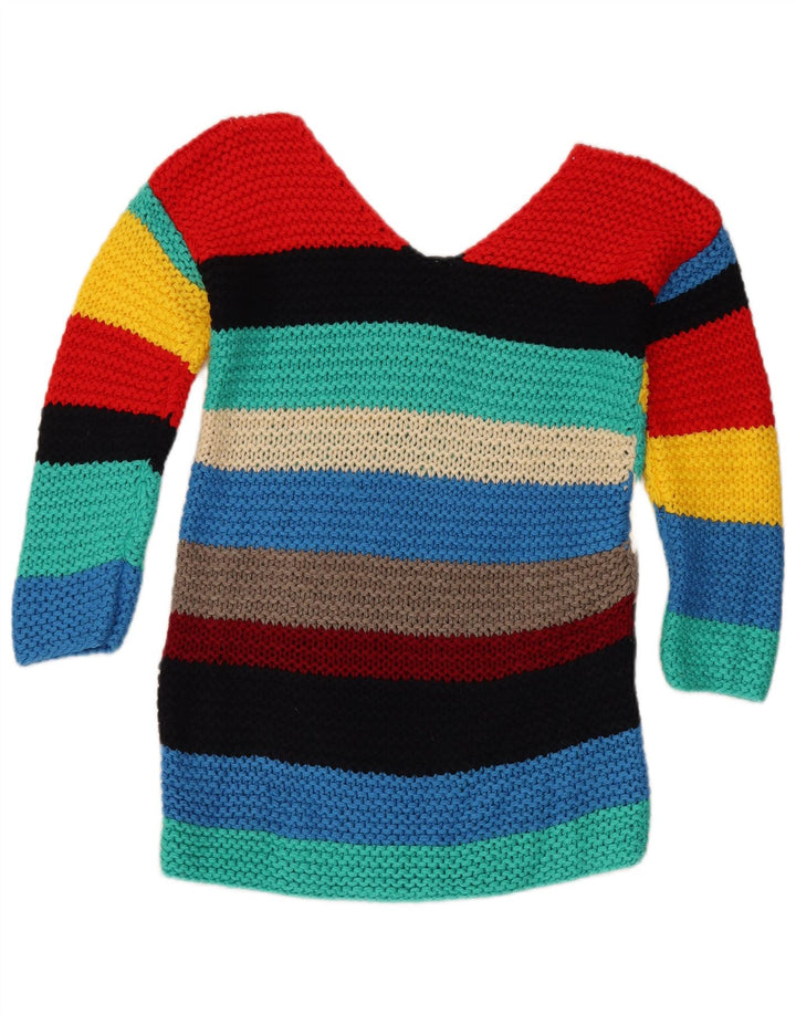 Vintage mujer V-cuello jumper suéter Reino Unido 12 medio multicolor rayas