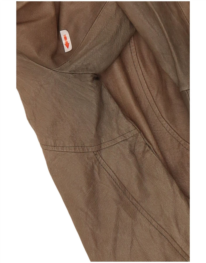 Vintage mujer crop chaqueta de cuero Reino Unido 10 pequeño beige