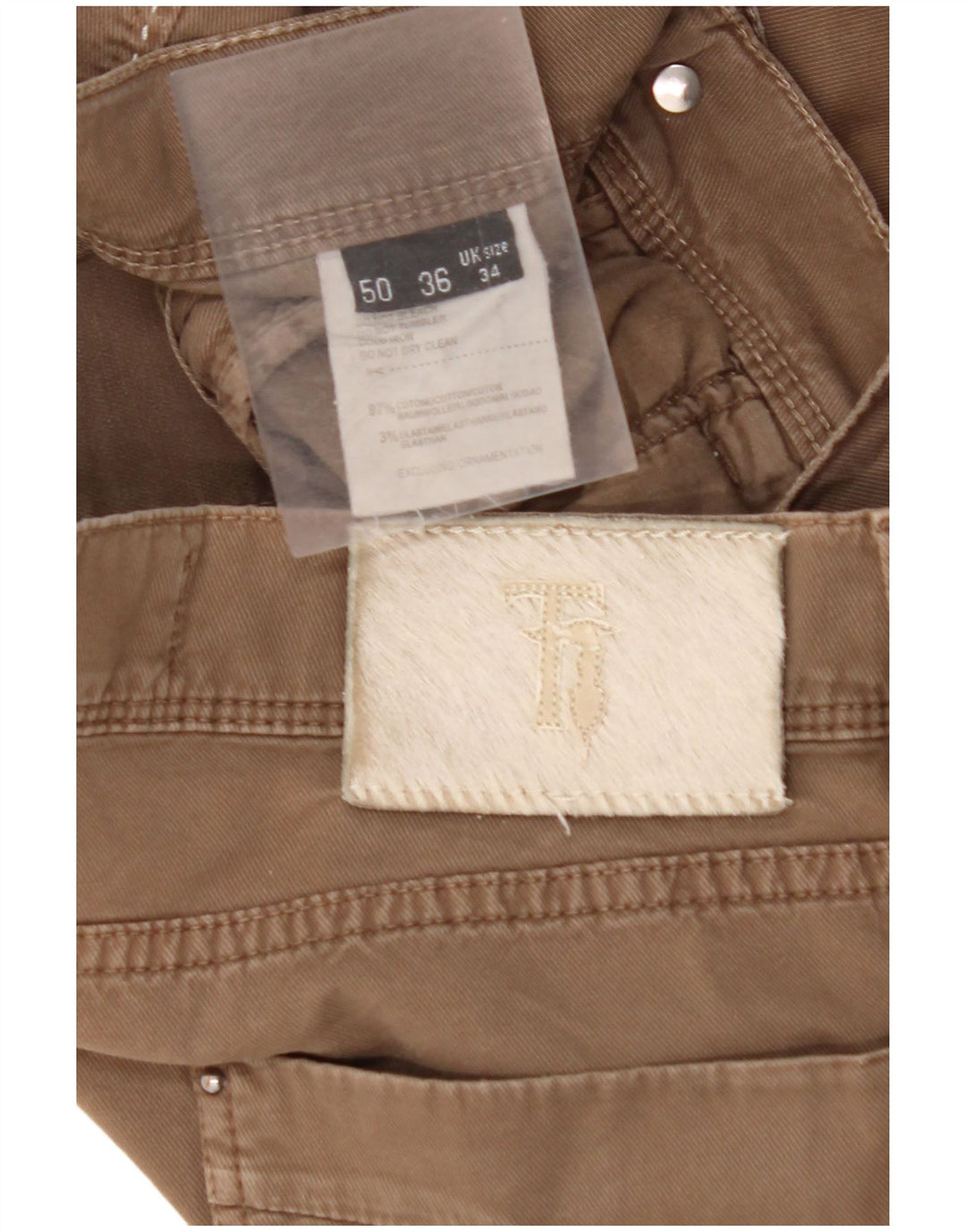 TRUSSARDI Pantalones rectos informales para hombre W34 L32 Algodón marrón