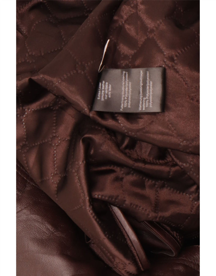 Vintage mujer cuero abrigo Reino Unido 20 2XL cuero marrón