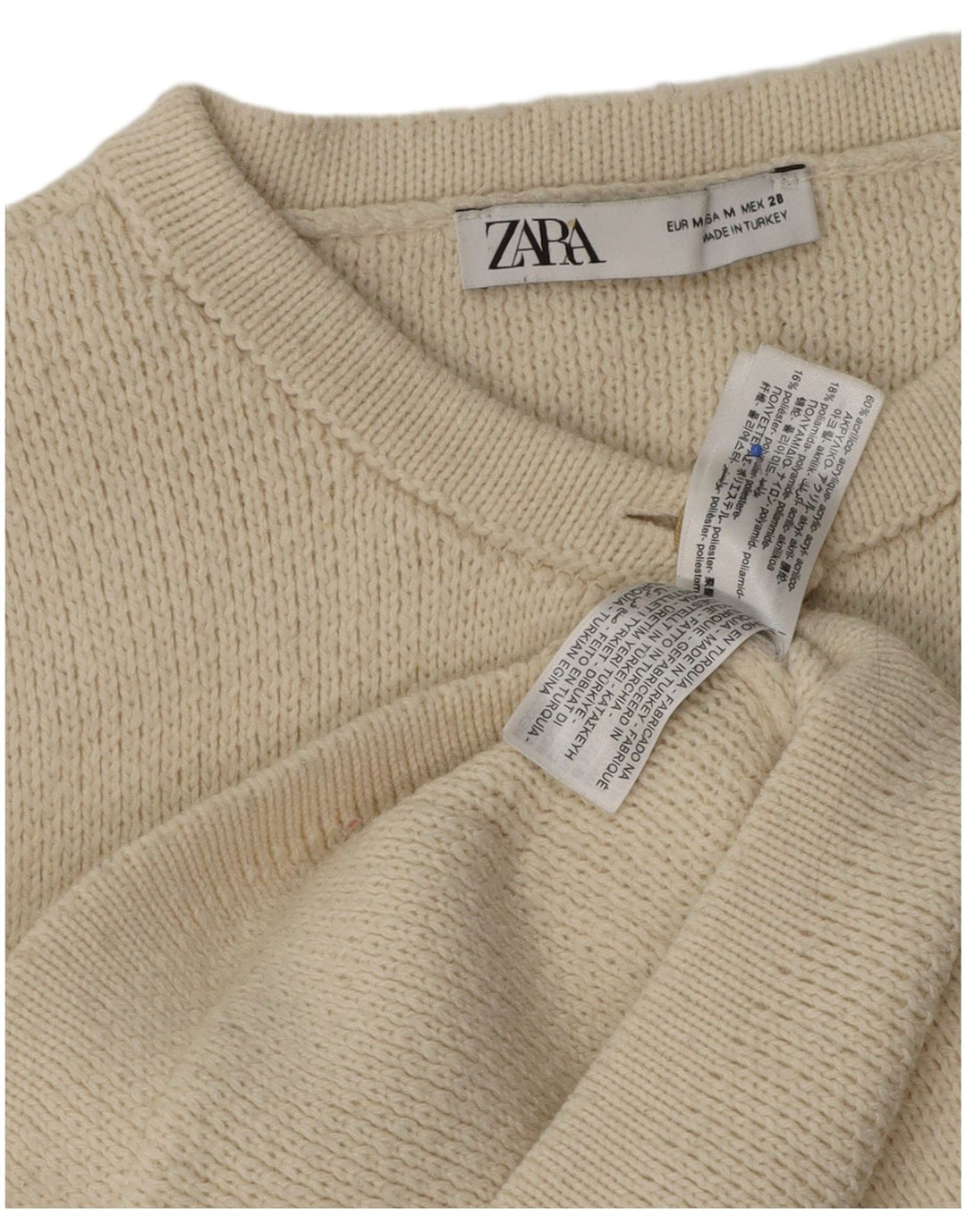 Zara Mujer Crop Cardigan Suéter UK 14 Medium Off White