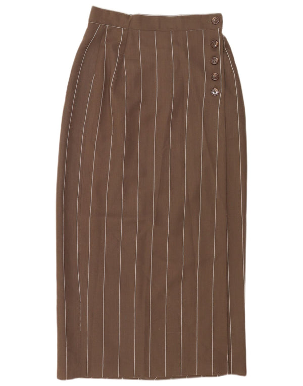 Karen Millen Falda midi de cintura alta para mujer US 12 grande W26 marrón a rayas