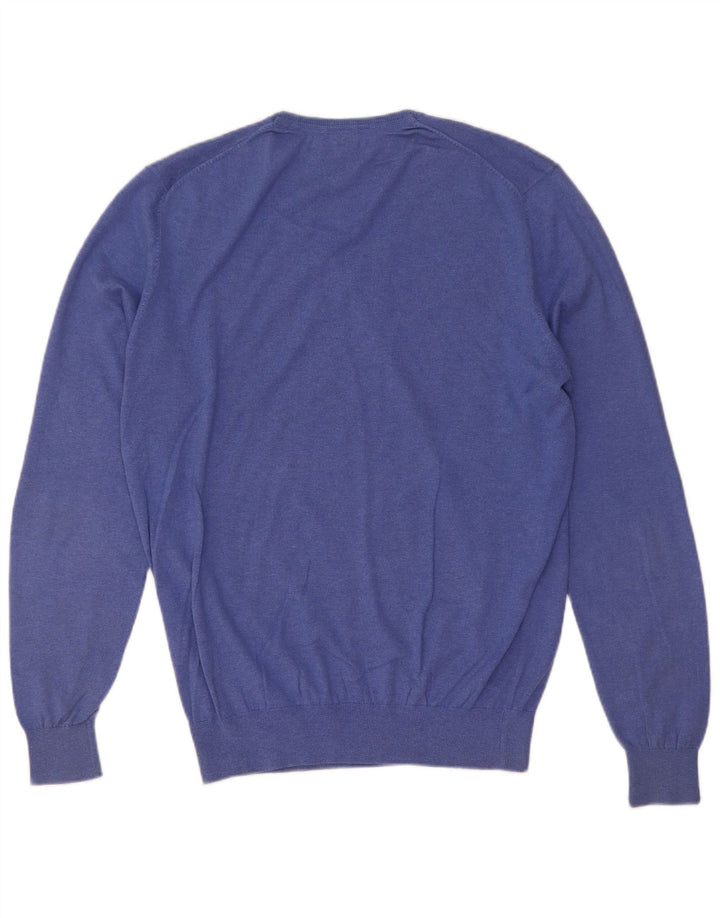 Jersey Massimo Dutti Hombre Cuello Pico Algodón Azul Medio