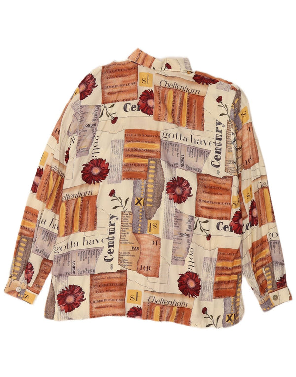 Vintage mujer camisa gráfica blusa EU 40 medio beige patchwork viscosa