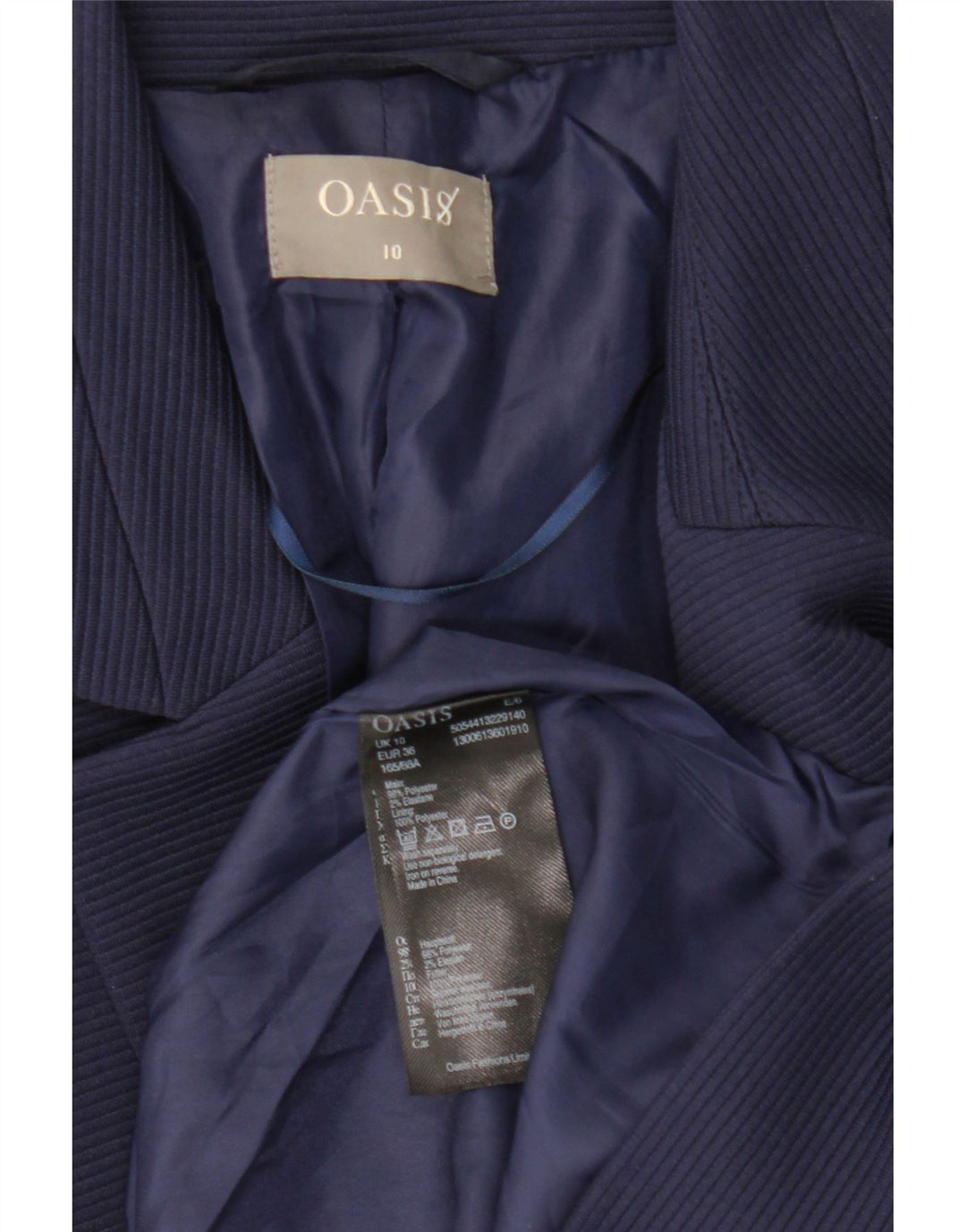 Oasis Chaqueta tipo blazer abierta para mujer UK 10 Small Poliéster azul marino