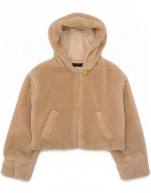 Vintage mujer de gran tamaño con capucha chaqueta de piel sintética Reino Unido 20 2XL Acrílico Beige