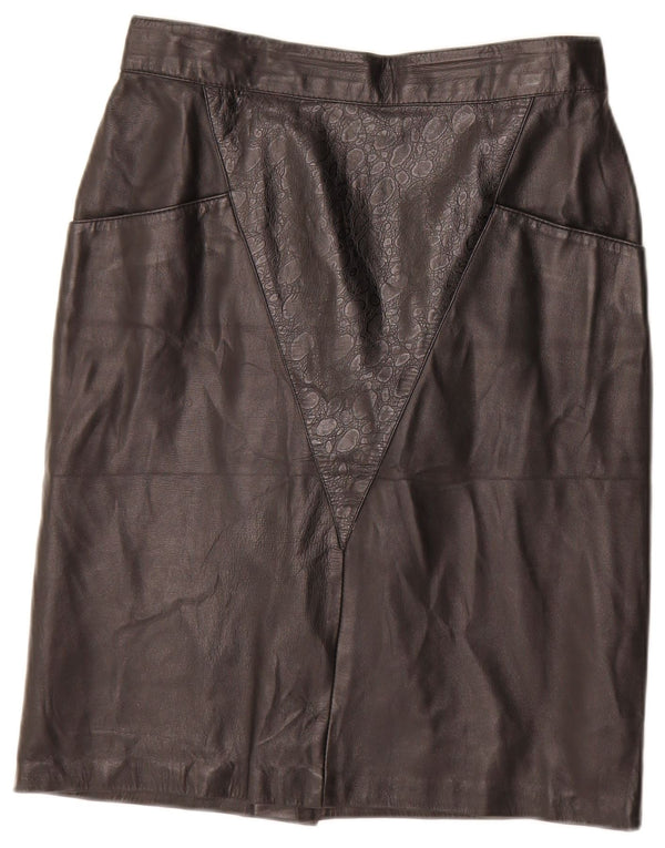 Falda de cuero vintage para mujer IT 44 Medio W28 Cuero geométrico negro