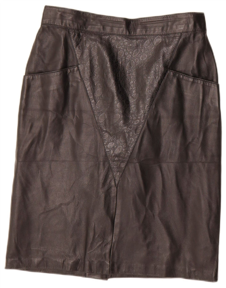 Falda de cuero vintage para mujer IT 44 Medio W28 Cuero geométrico negro