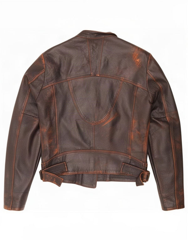Chaqueta motera de cuero para hombre Genny ES 38 Marrón medio