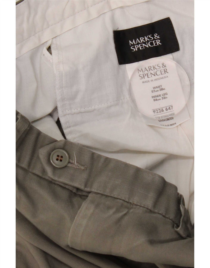 Marks & Spencer Pantalón de traje con pinzas para hombre W38 L33 Poliéster caqui