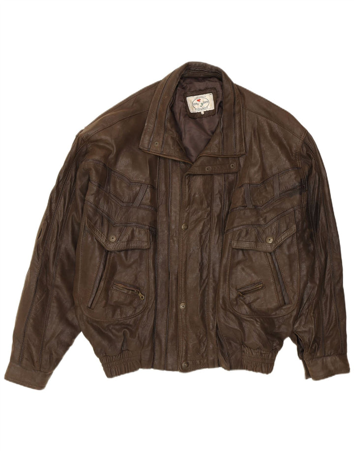 Chaqueta de cuero vintage para hombre Reino Unido 42 XL cuero marrón