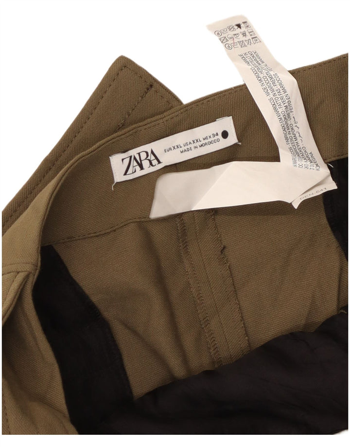 Zara Pantalón Capri Mujer 2XL W36 L20 Poliéster Caqui