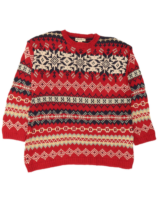Eddie Bauer Jersey de cuello redondo para mujer UK 18 XL Rojo Fair Isle Algodón