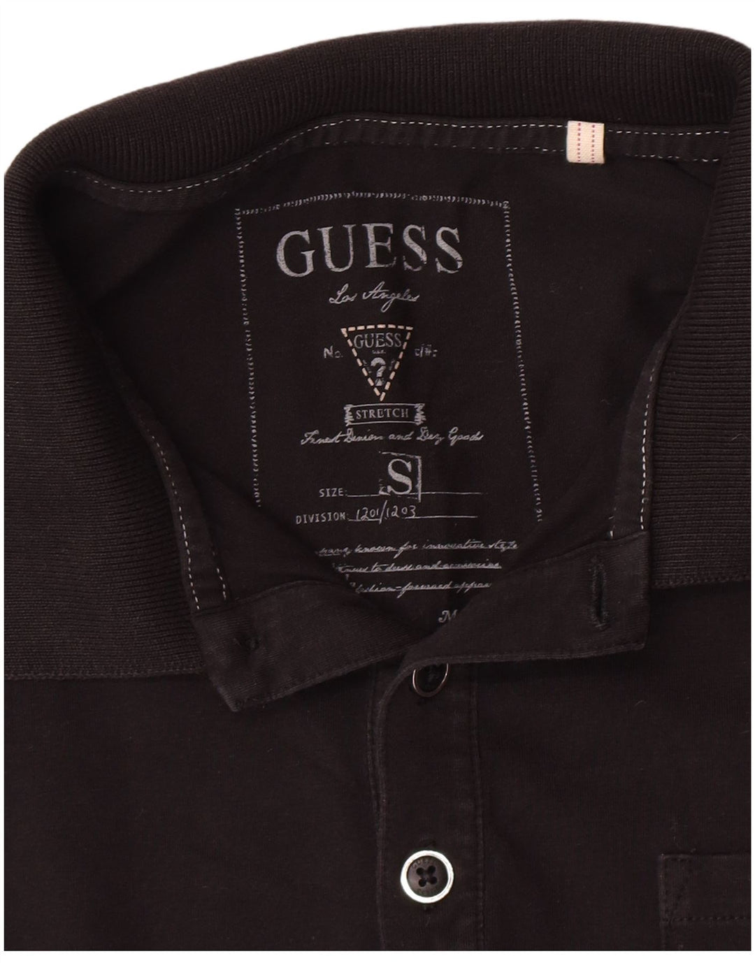 Guess Polo de manga larga para hombre pequeño negro