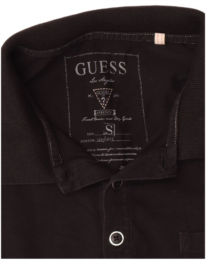 Guess Polo de manga larga para hombre pequeño negro
