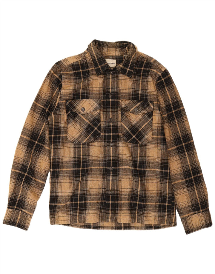 Jack & Jones Hombre Camisa De Franela De Algodón A Cuadros Marrón Medio