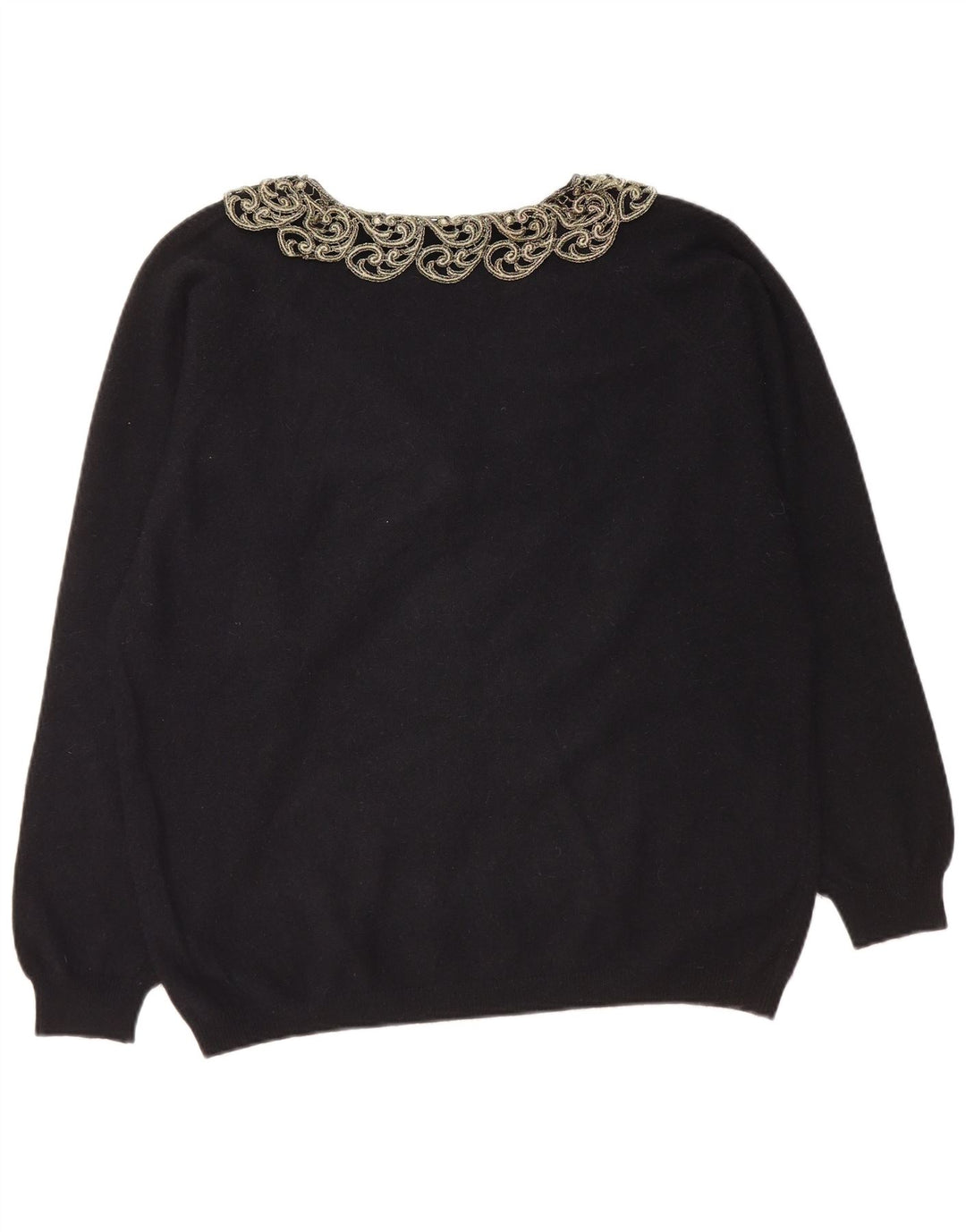 LETIZIA L. Suéter tipo jersey con cuello en V para mujer UK 46 Large Black Paisley Wool