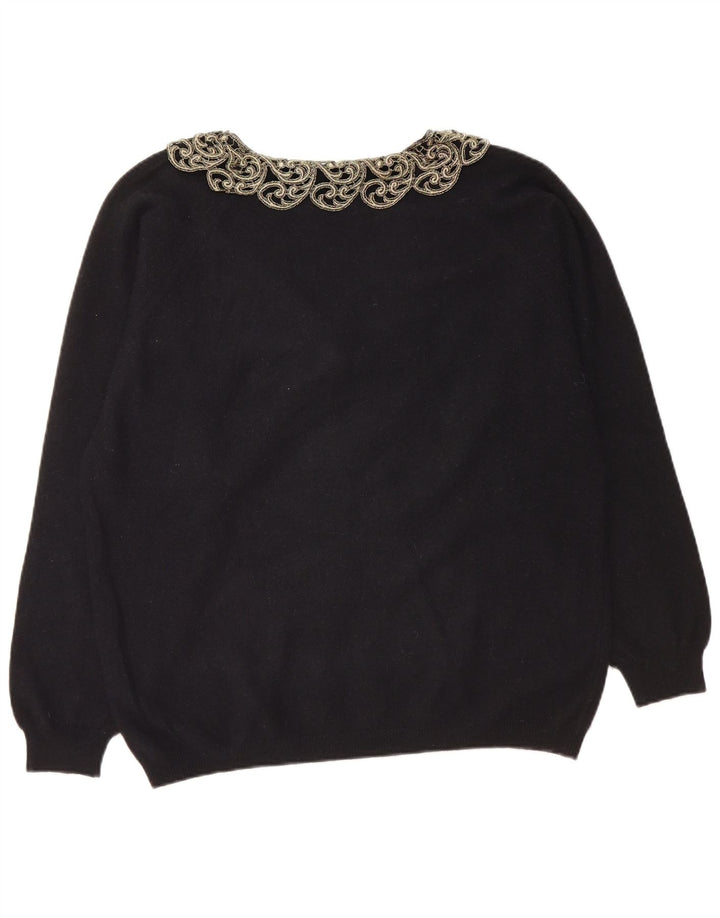 LETIZIA L. Suéter tipo jersey con cuello en V para mujer UK 46 Large Black Paisley Wool