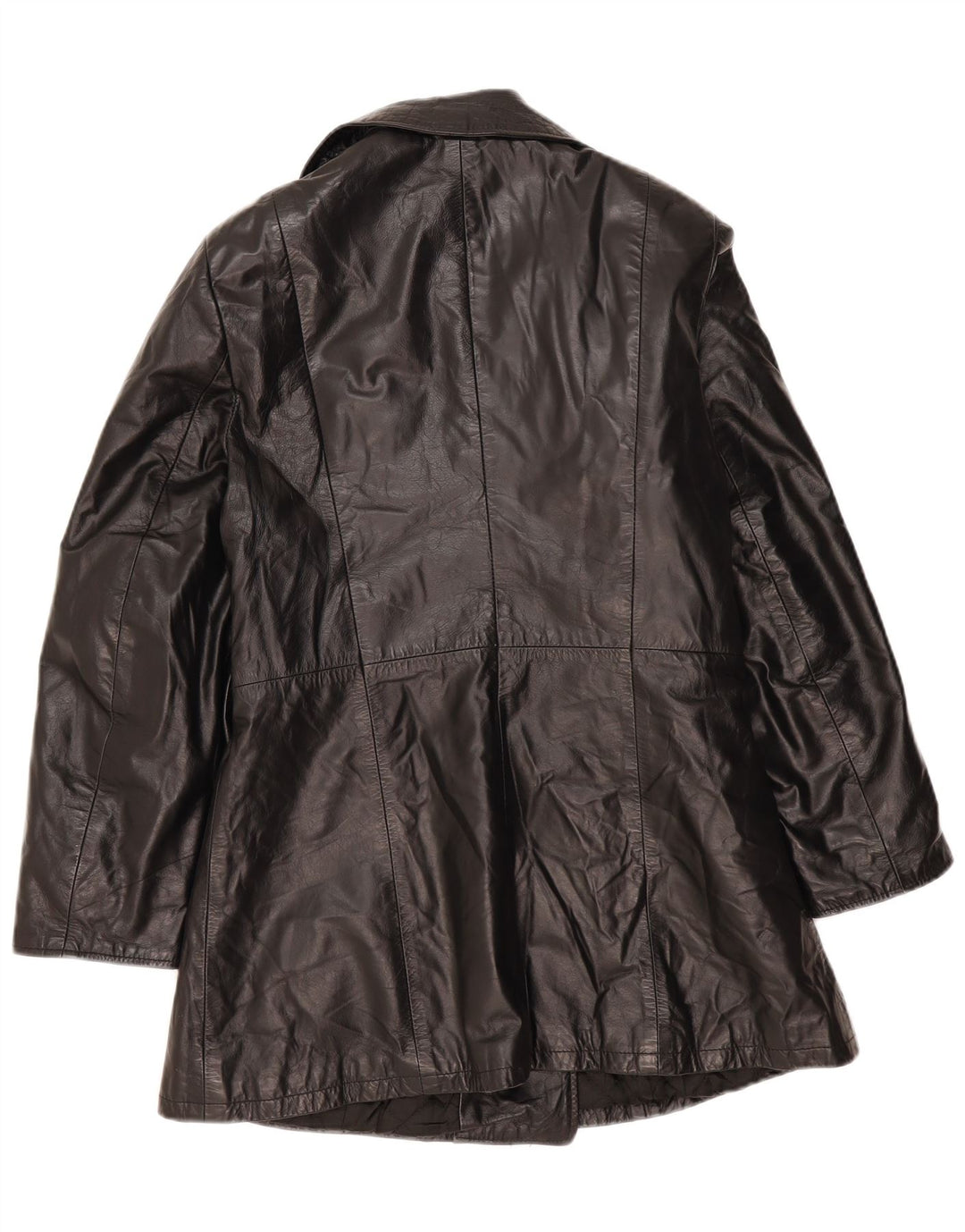 Vintage mujer abrigo de cuero de doble pecho IT 44 Medio Negro