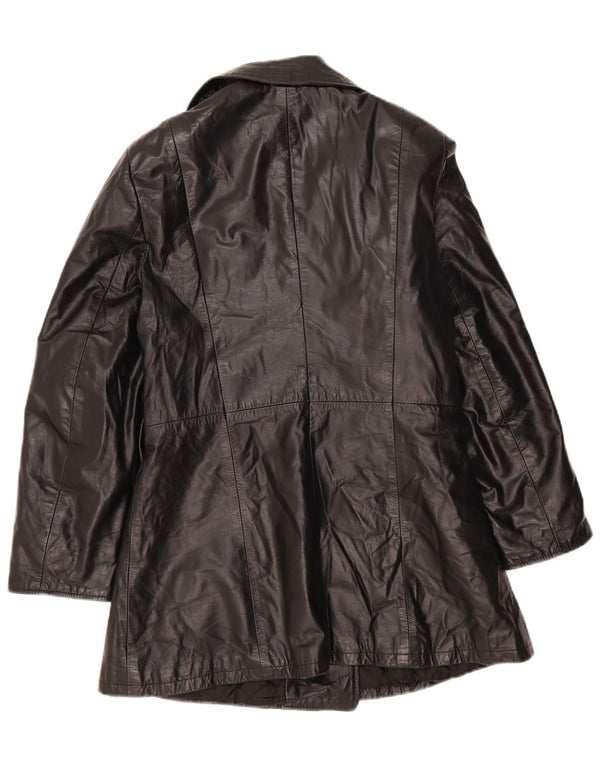 Vintage mujer abrigo de cuero de doble pecho IT 44 Medio Negro