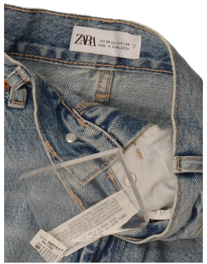 ZARA Pantalones cortos vaqueros desgastados de cintura alta para mujer EU 34 2XS W24 Algodón azul