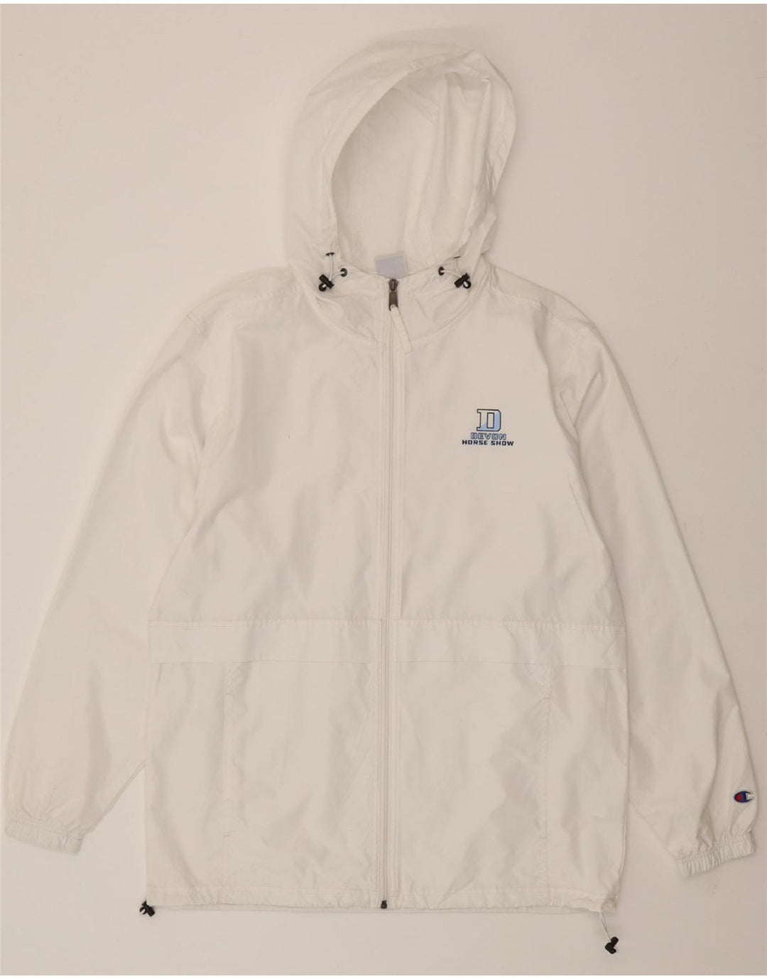 CHAMPION Mens Hooded Rain Jacket UK 38 Medium White Polyester Vintage Champion and Second-Hand Champion from Messina Hembry 
