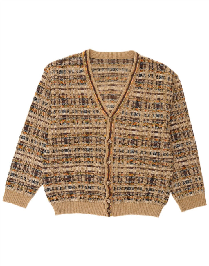 Vintage hombres Cardigan suéter grande beige cheque